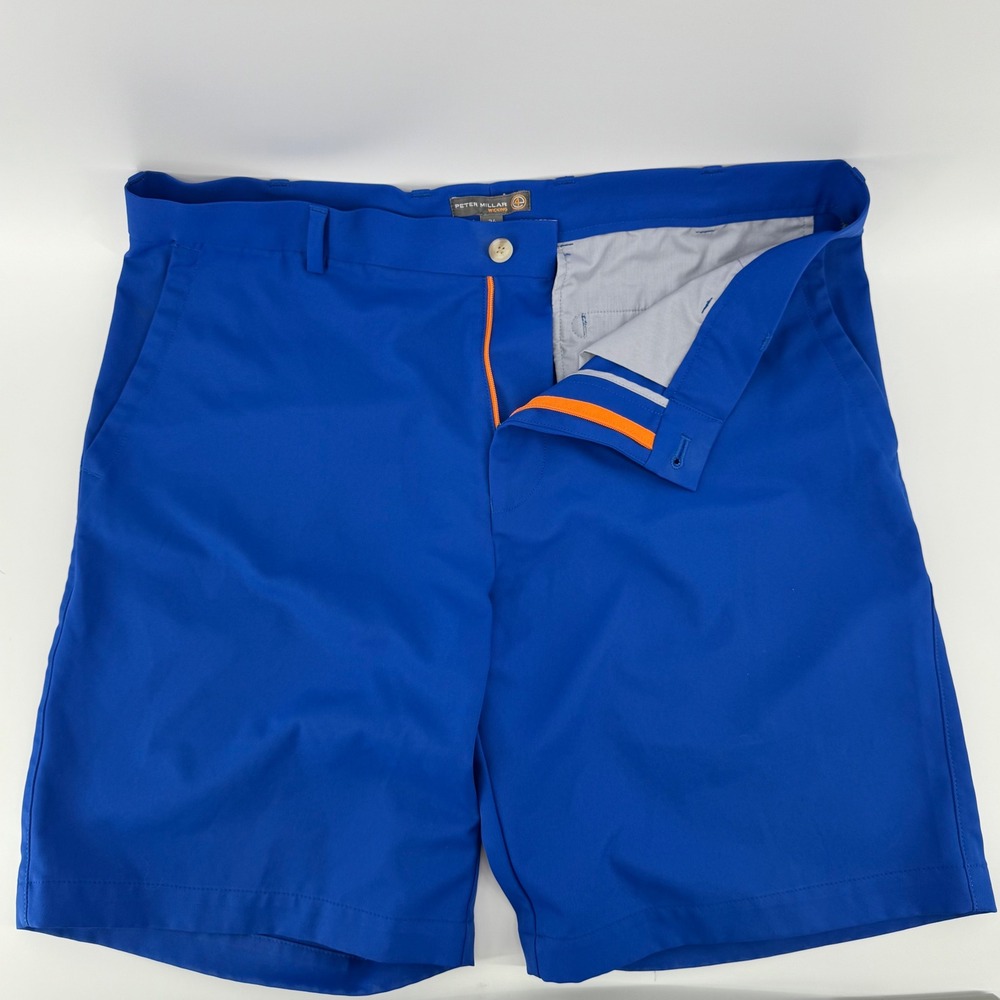 Peter Millar Crown Sport Mens 34 Blue Wicking Performance Golf Shorts Royal Blue